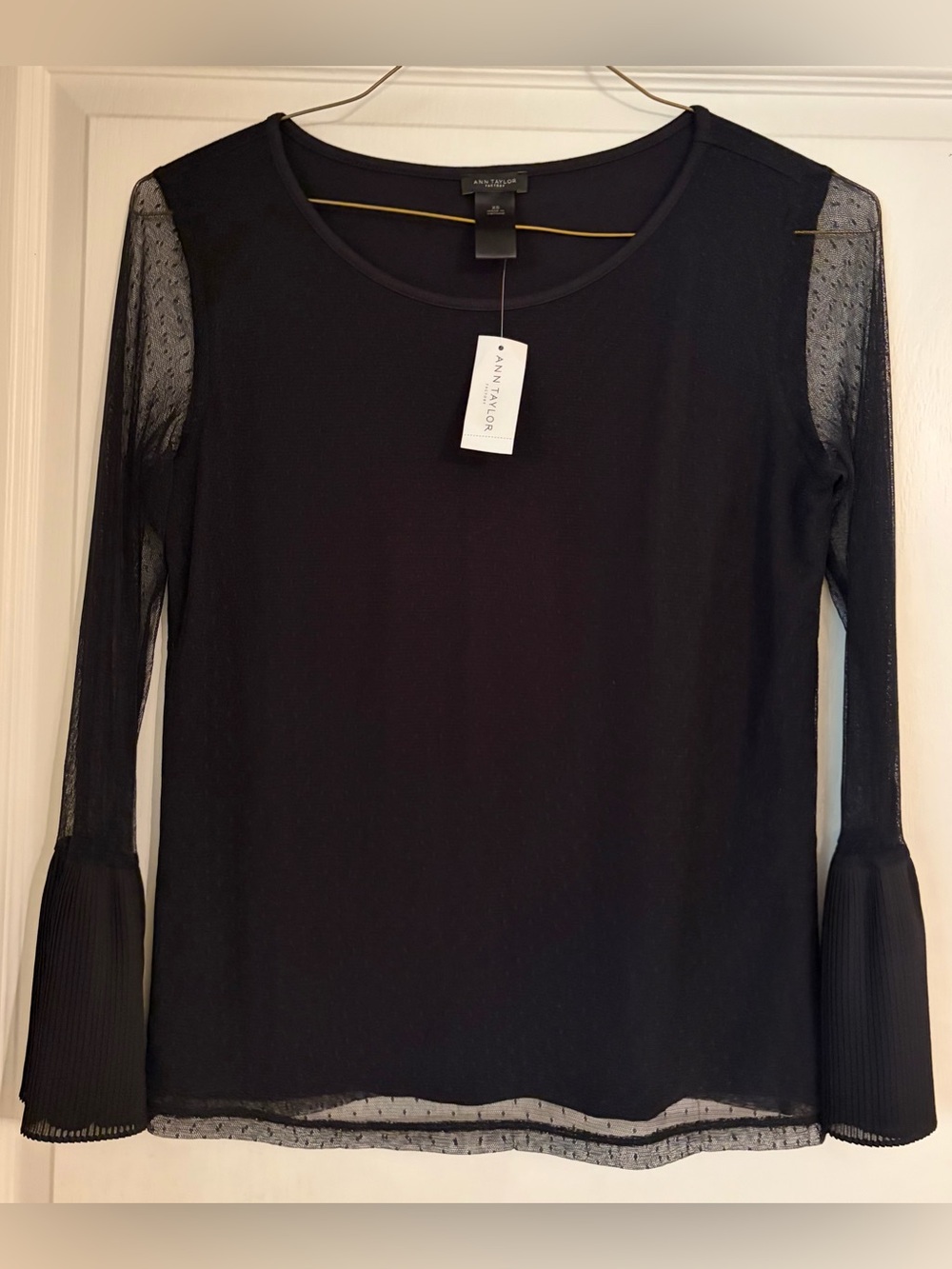 NWT Ann Taylor Sheer Swiss Dot Overlay Long Sleeve Top - Size XS | S